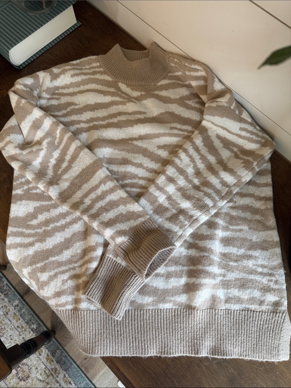 Maurices Beige & Cream Zebra-Print Turtleneck Sweater women’s